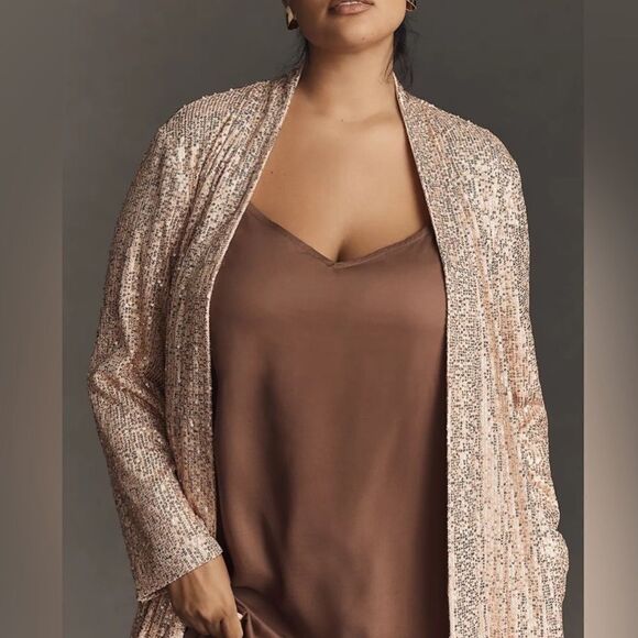 Anthropologie x Mare Mare Rose Gold Sequin Open Duster Sz XS NWT - Picture 2 of 16